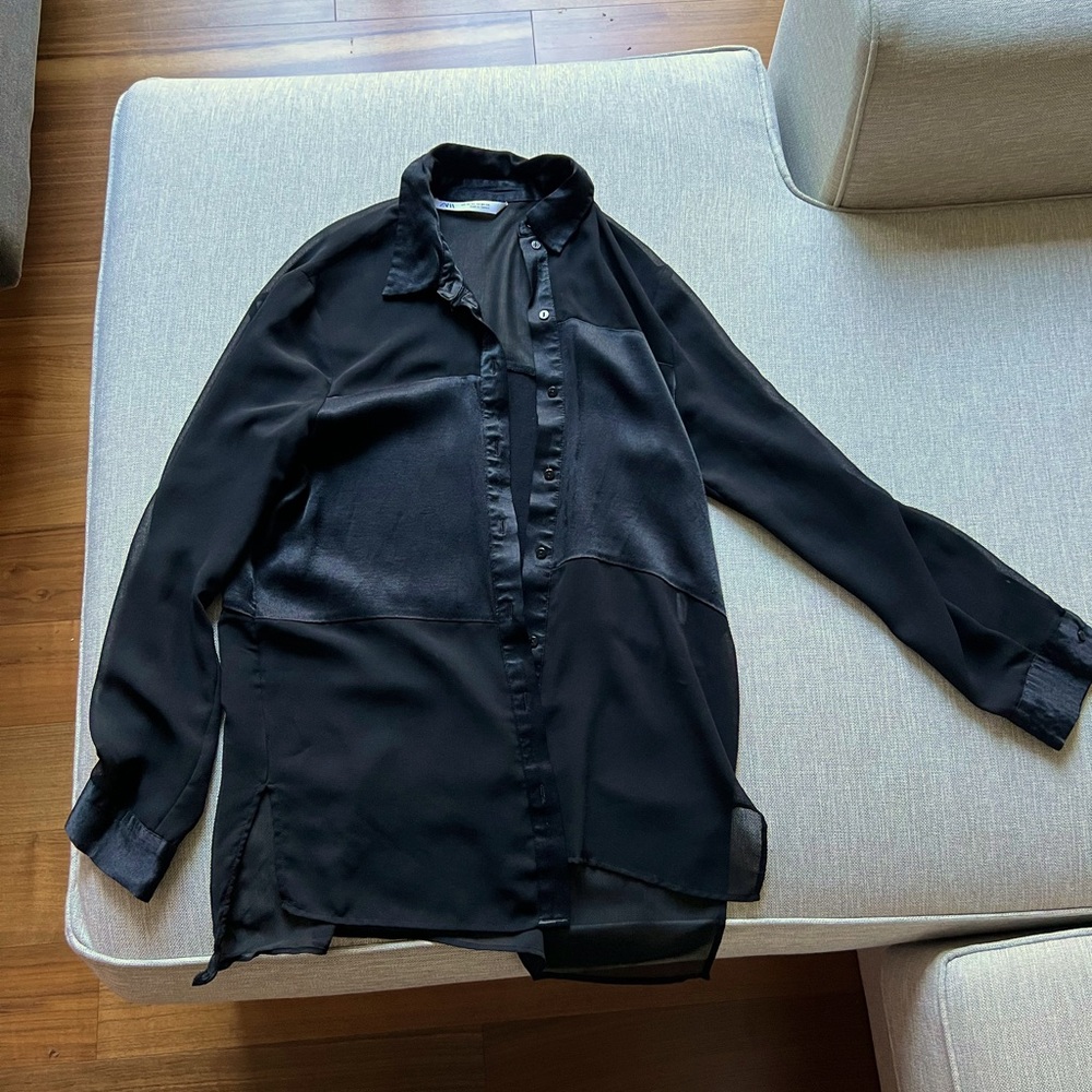 Zara Sheer and Satin Button Down Shirt